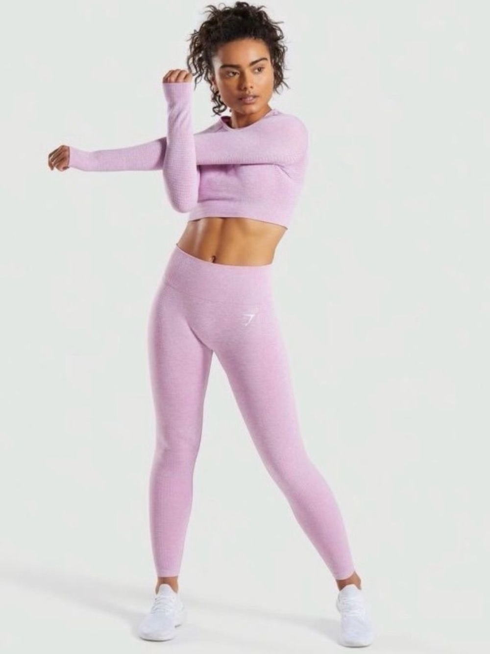 NWT Gymshark Vital Long Sleeve Crop Top Pastel Grape Marl XS Seamless Activewear - Picture 5 of 9